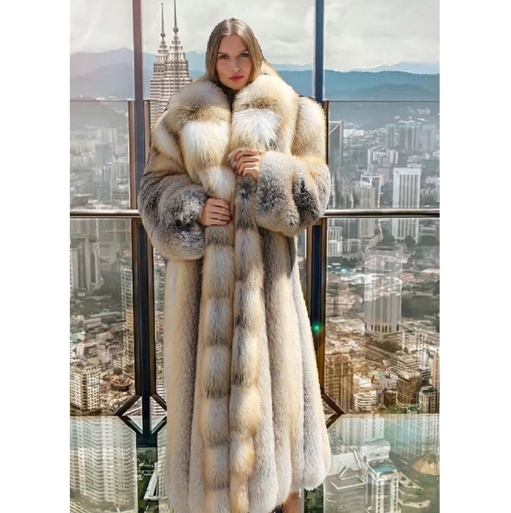 Full Length Golden Island Fox Fur Coat